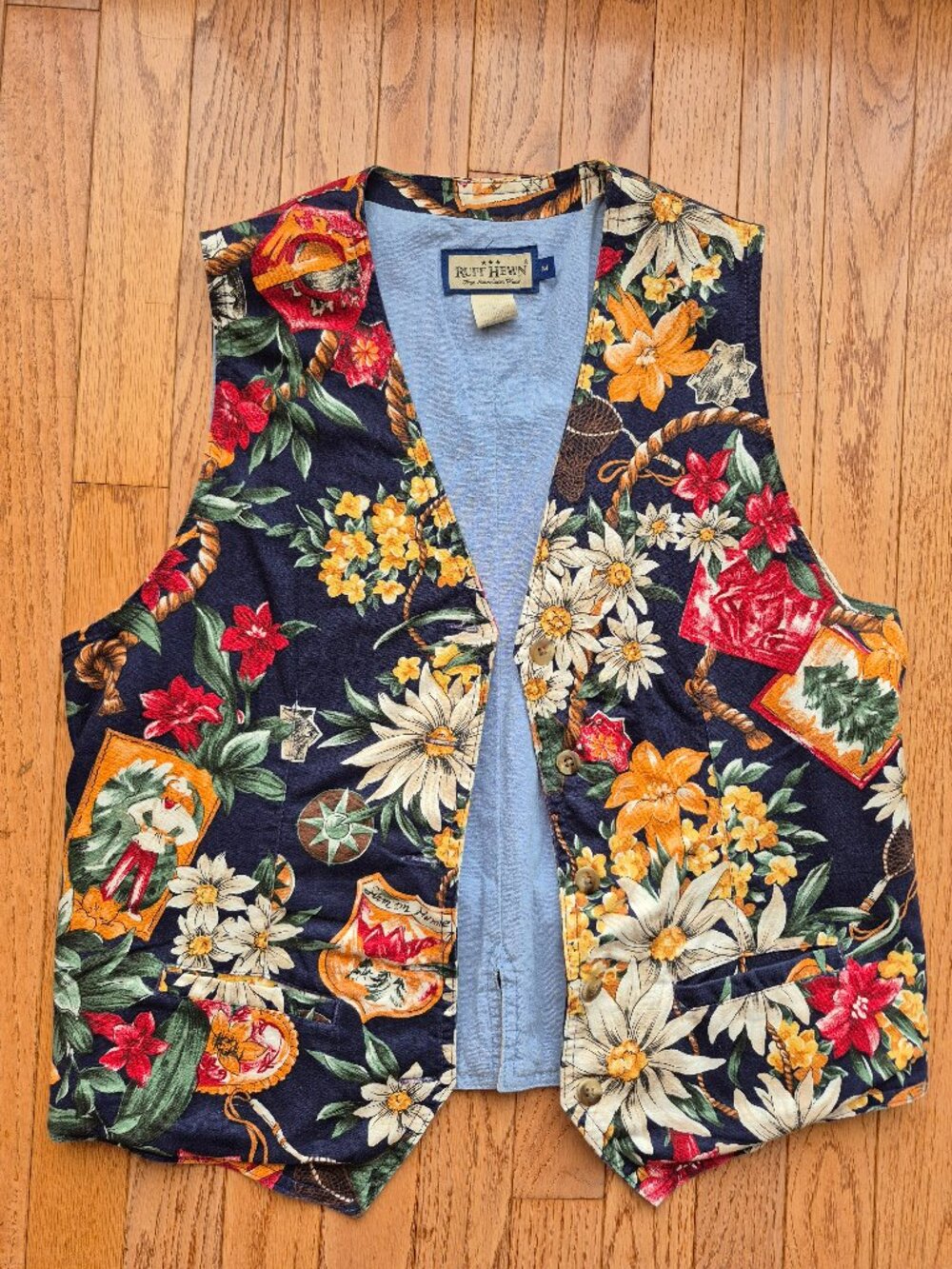 Vintage Ruff Hewn Linen Blend Floral Vest Medium